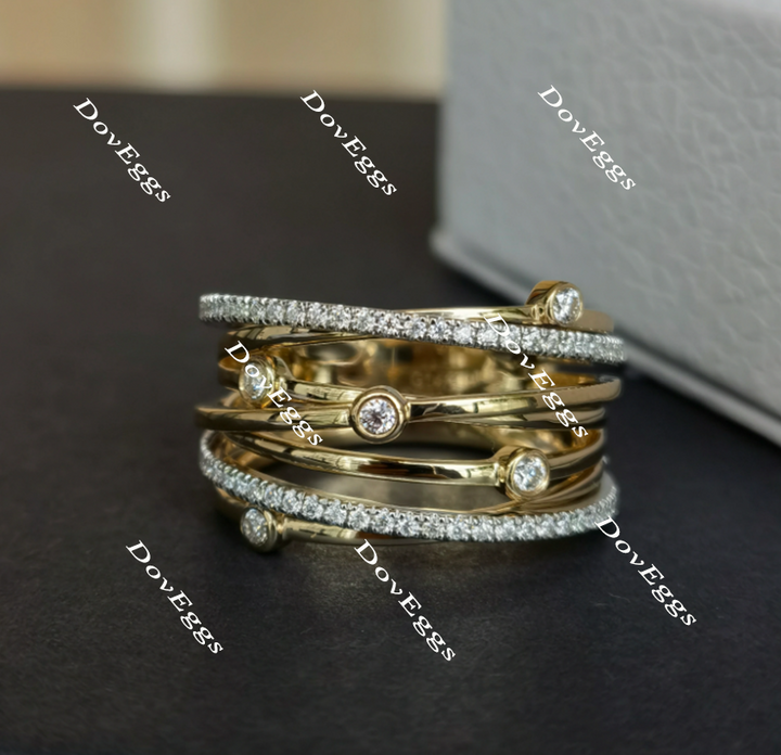 Doveggs round moissanite/lab grown diamond wide wedding band-6.5mm band width - DovEggs-Seattle