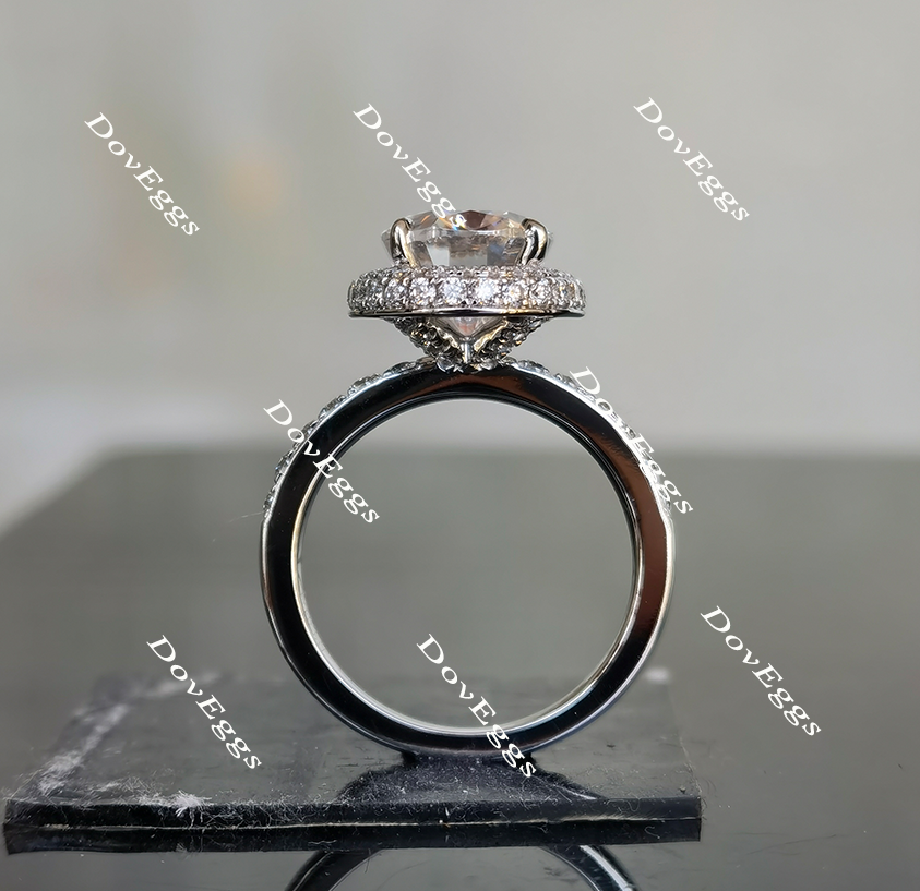 DovEggs oval halo moissanite engagement ring