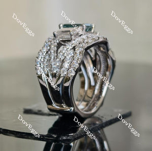 Doveggs emerald halo three-stone moissanite bridal set (2 rings)