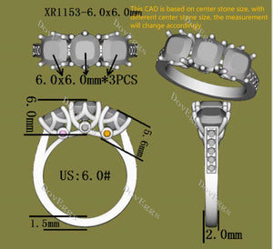 Doveggs cushion three-stone moissanite engagement ring