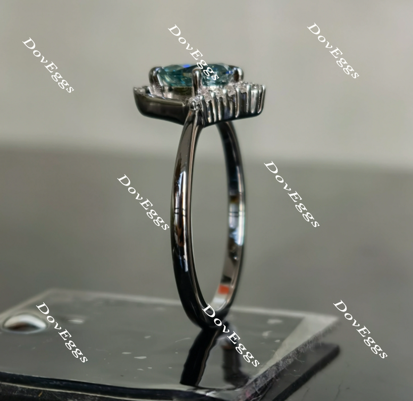 Doveggs pear art deco Peacock blue moissanite engagement ring