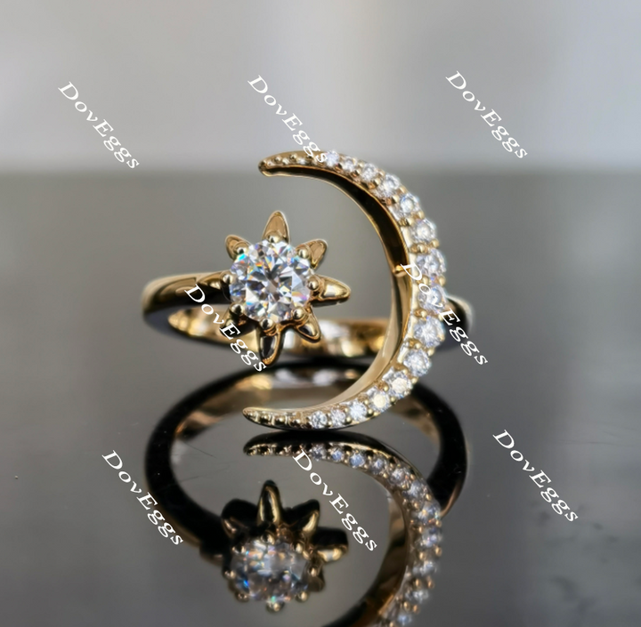 Doveggs 10k yellow gold Crescent Moon and Start moissanite wedding band (size 7.125)