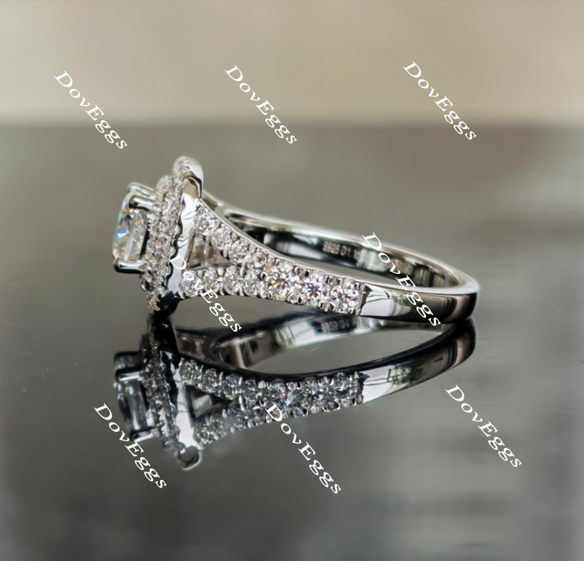 DovEggs double halo moissanite engagement ring