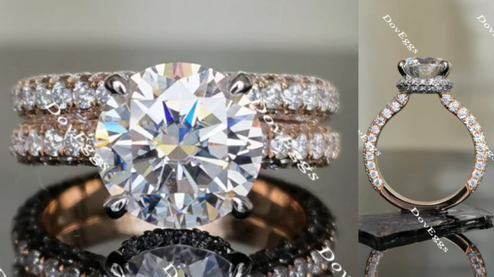 Doveggs round pave moissanite bridal set (2 rings) - DovEggs-Seattle