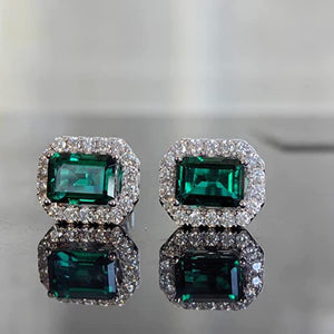 Doveggs sterling silver 2cttw emerald shape zambia emerald earrings push back stud earrings