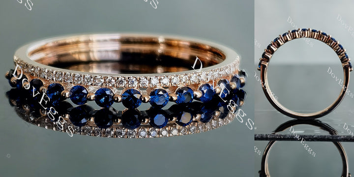 Doveggs round moissanite/lab grown diamond & colored gem combo wedding band-3.0mm band width - DovEggs-Seattle