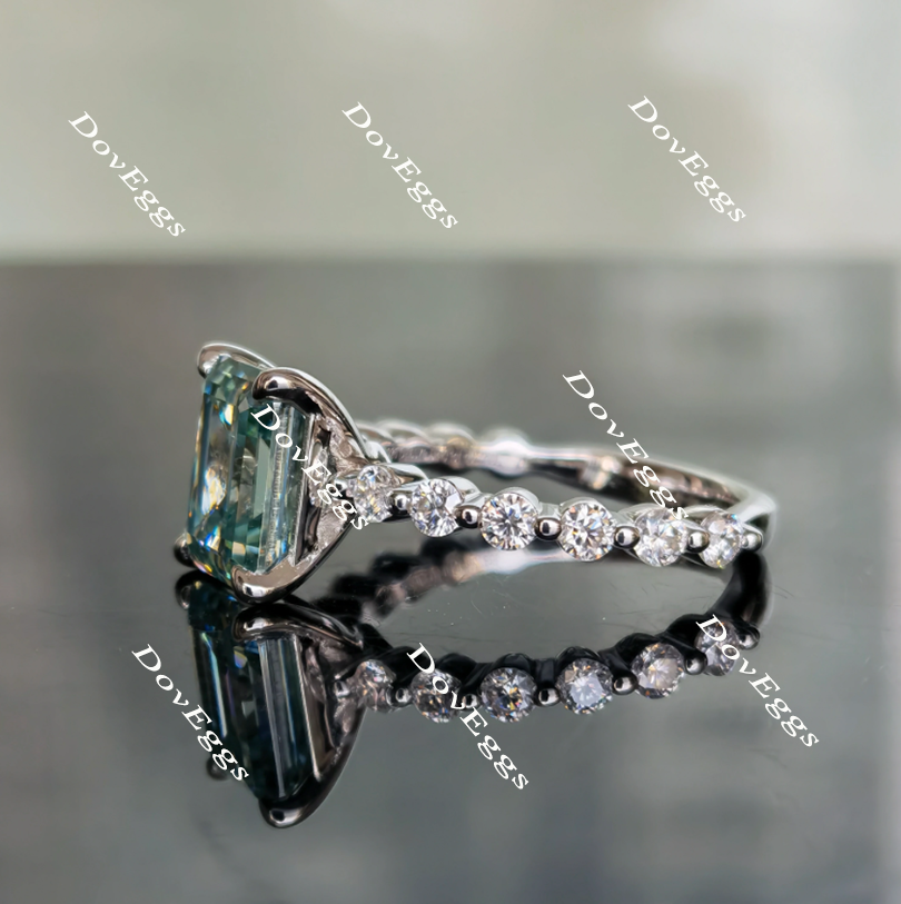 Doveggs emerald Peacock blue moissanite engagement ring for women