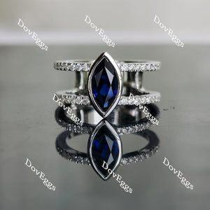 Doveggs marquise two pave setting blue sapphire colored gem ring
