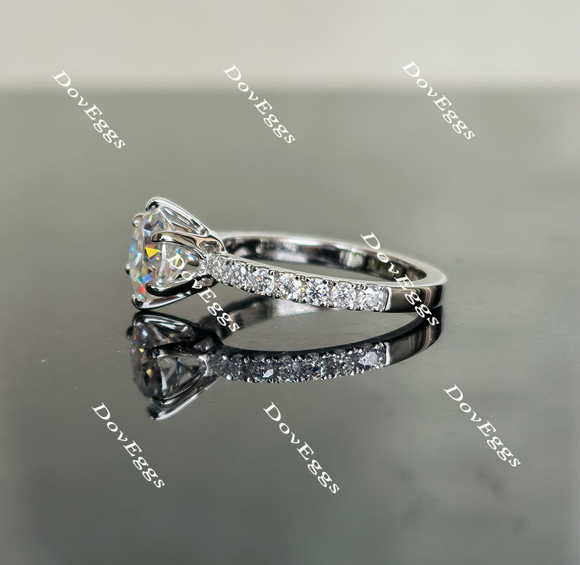 Doveggs round half eternity pave moissanite engagement ring