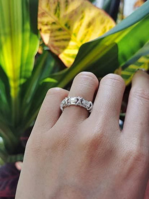 Doveggs 3*5mm emerald moissanite wedding band in sterling silver with 5.6mm Width