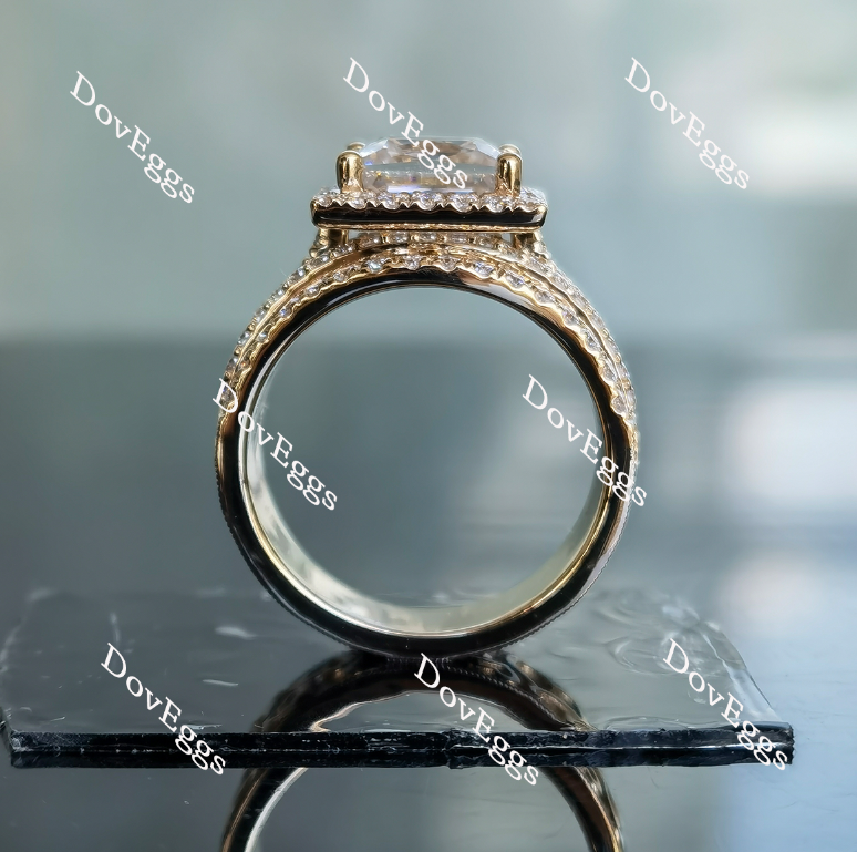 Doveggs half eternity pave split shank halo moissanite engagement ring