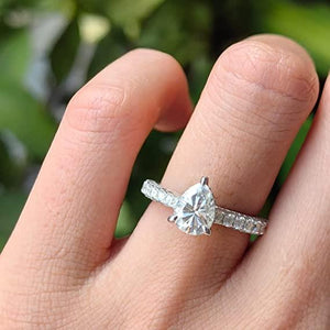 Doveggs pear vintage pave moissanite engagement ring in sterling silver