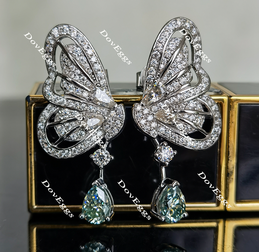 Doveggs peacock blue butterfly moissanite earrings for women