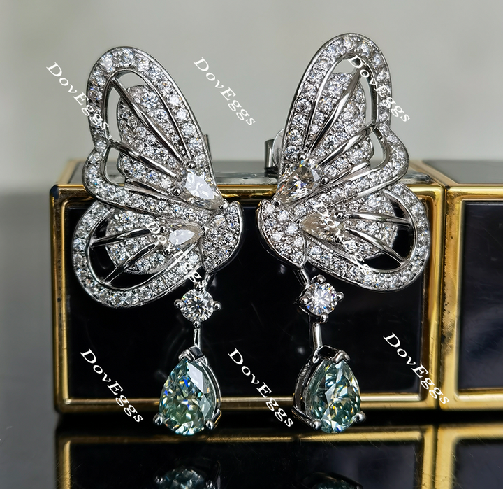 Doveggs peacock blue butterfly moissanite earrings for women - DovEggs-Seattle