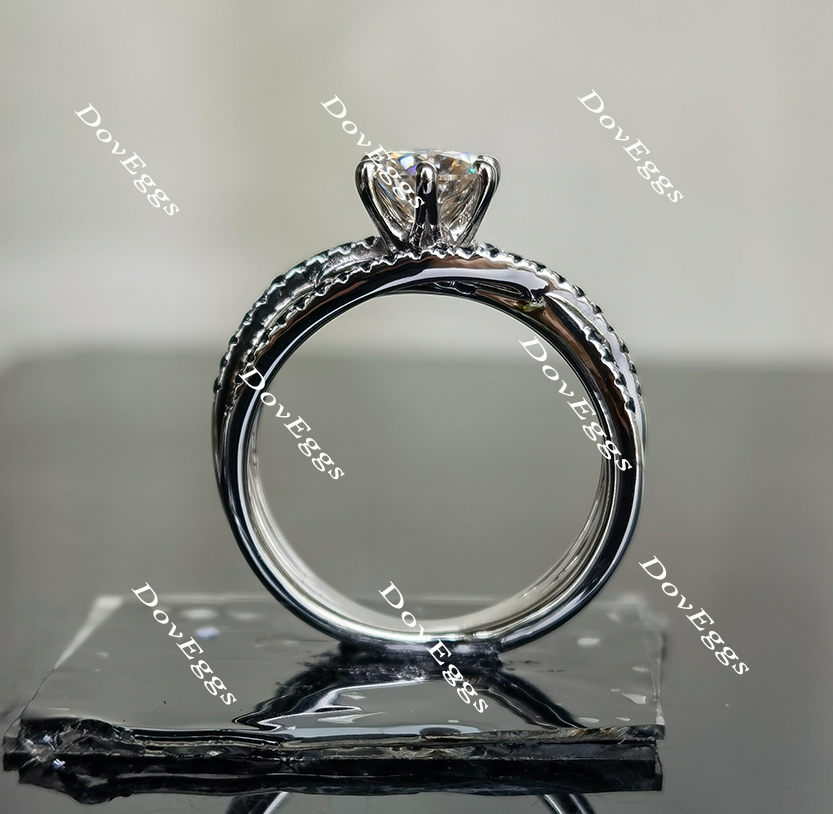 DovEggs pave split shank moissanite and birthstone engagement ring