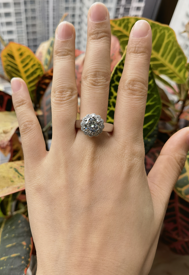 doveggs flower shape round moissanite engagement ring