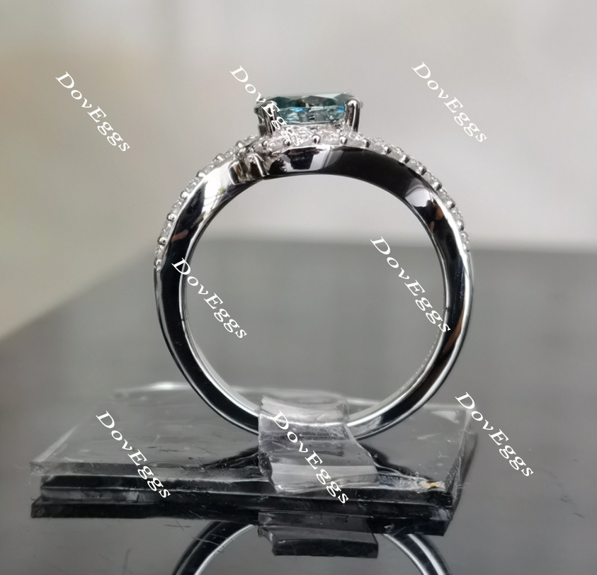 The Bella Daija Peacock blue oval curved moissanite engagement ring for women