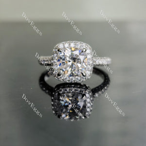 Doveggs cushion cathedral pave halo moissanite engagement ring