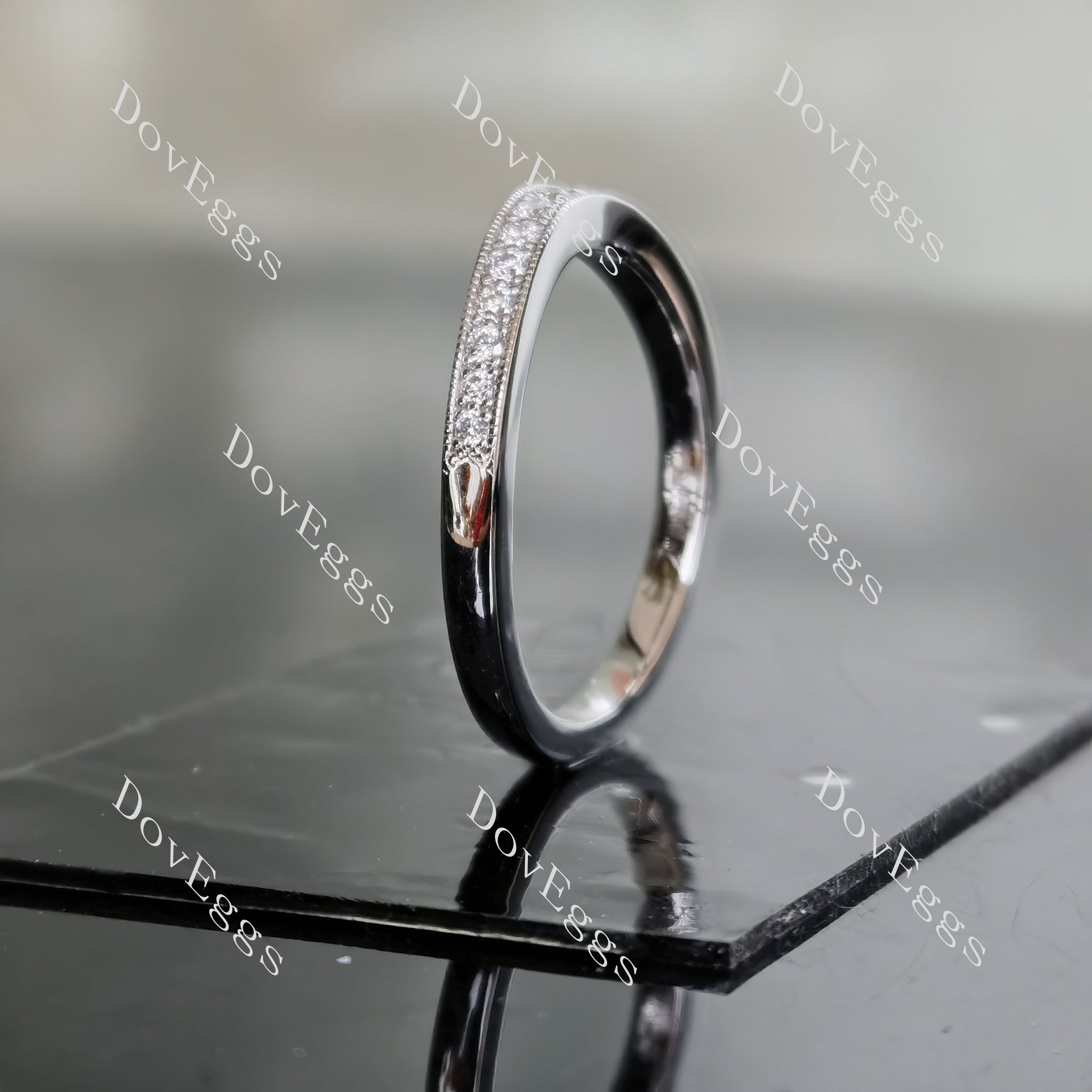 Doveggs round half eternity pave moissanite/lab grown diamond wedding band-1.9mm band width