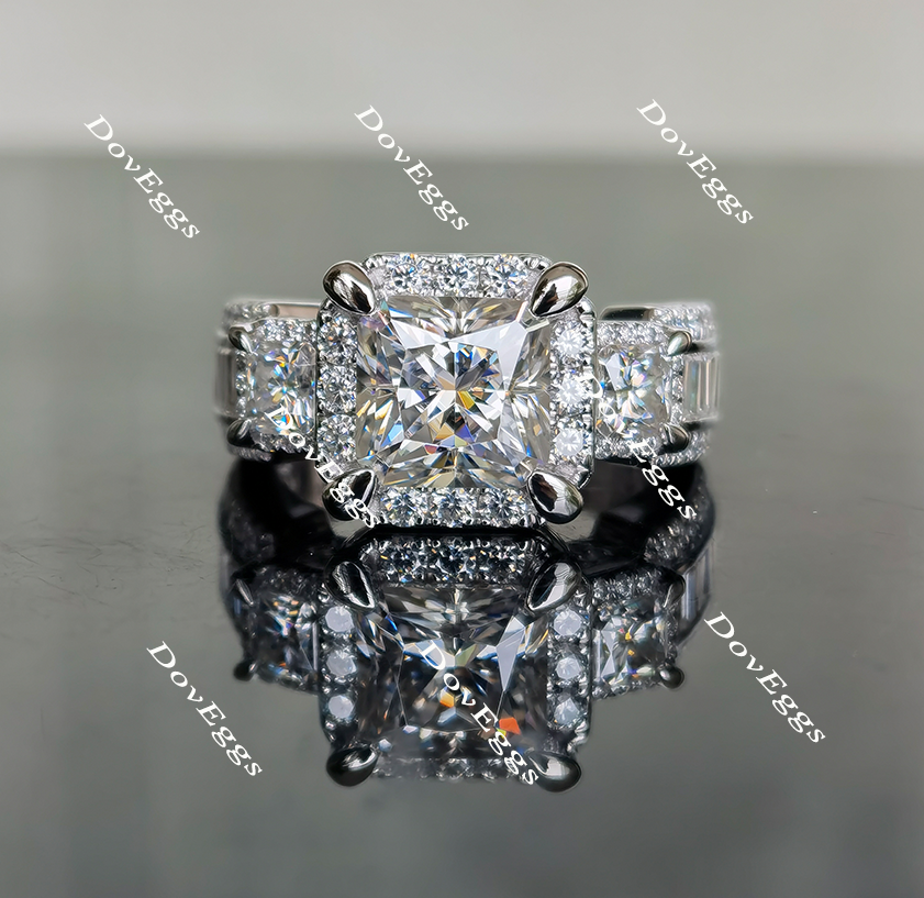 side stone halo moissanite engagement ring