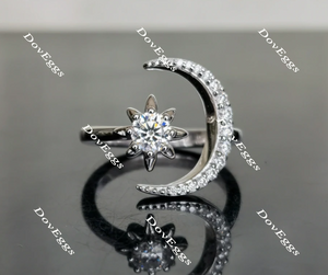 Crescent Moon and Start moissanite engagement ring