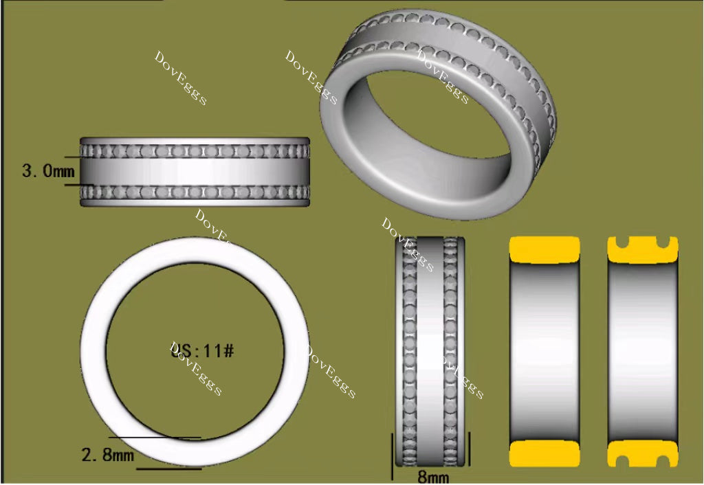 Doveggs full eternity channel set moissanite ring/wedding band-8mm band width