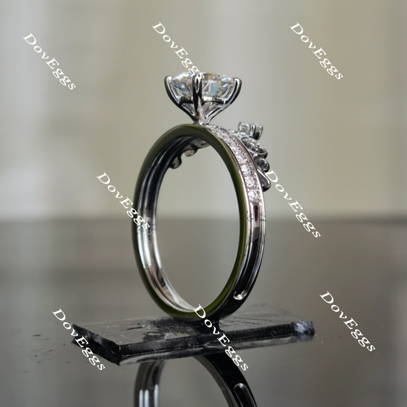 Doveggs round half eternity pave moissanite bridal set (2 rings)
