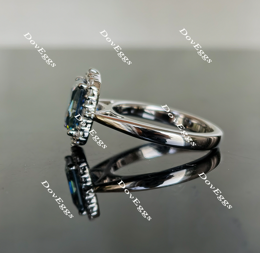 Doveggs Smokey Sparks Grey radiant halo moissanite engagement ring