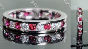 Doveggs Eternity channel set 2.5mm moissanite & colored gem wedding band-4.2mm band width