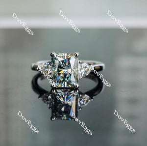 Doveggs smokey spark grey radiant three-stone moissanite engagement ring