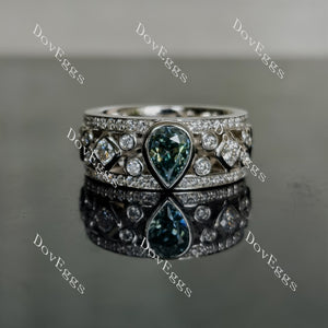 Doveggs pear half eternity pave bezel colored moissanite ring