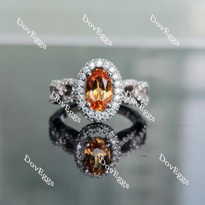 Sassanach elongated oval halo orange sapphire colored gem engagement ring