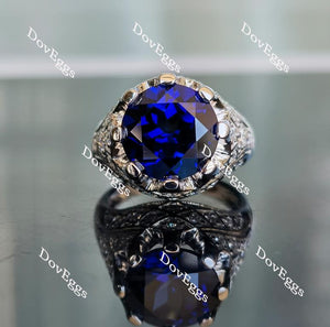 Doveggs round vintage intense royal blue sapphire engagement ring