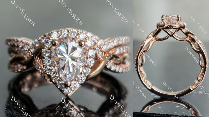 Doveggs pear halo moissanite bridal set (2 rings) - DovEggs-Seattle