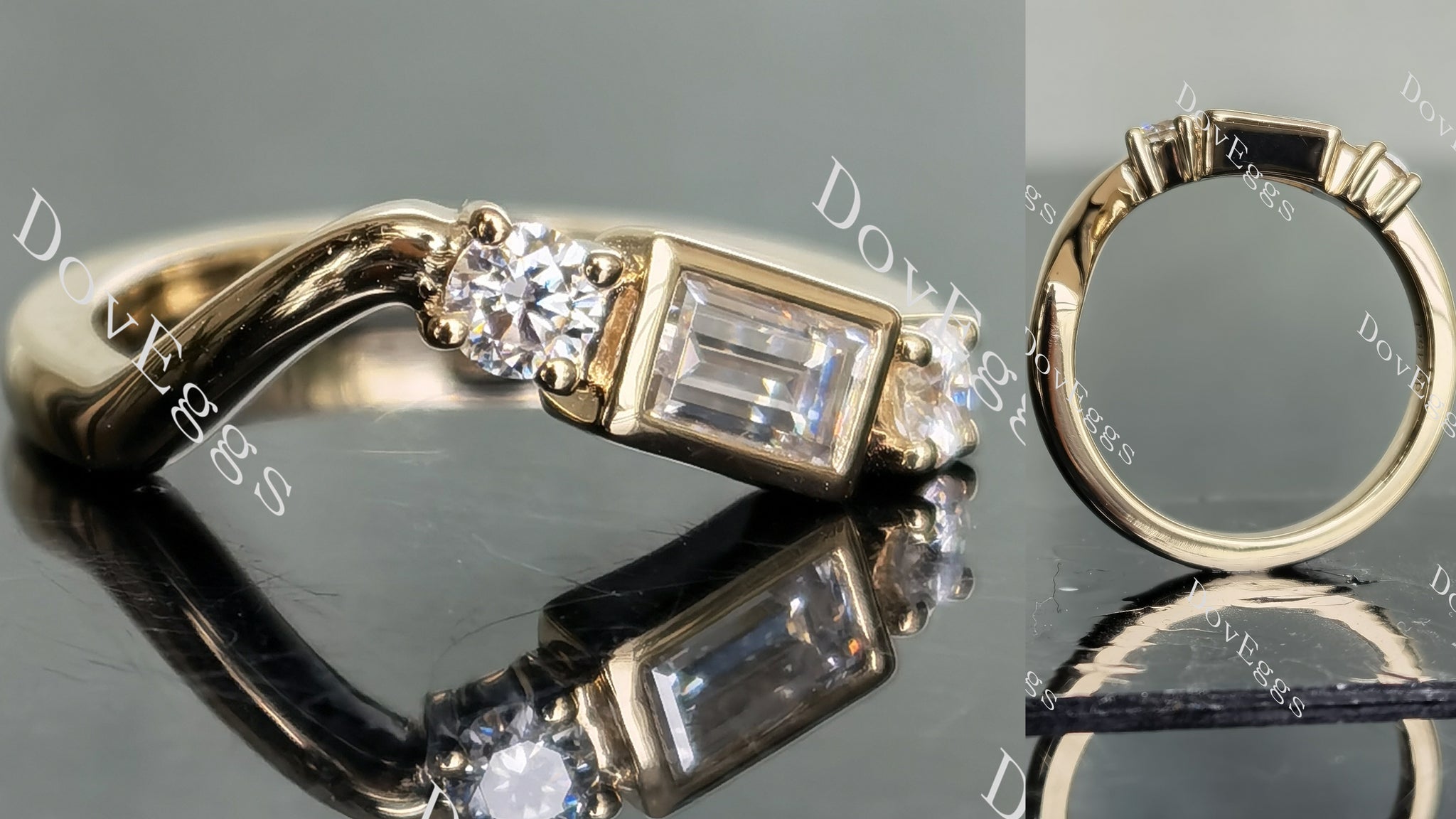 Doveggs emerald round moissanite /Lab grown diamond wedding band-1.9mm band width