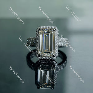 Doveggs elongated emerald halo pave moissanite bridal set (2 rings)