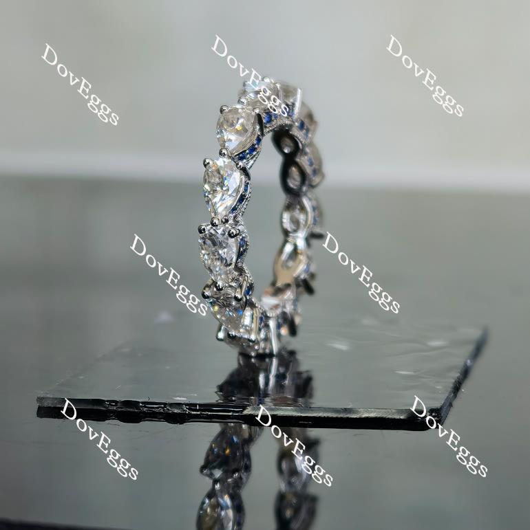 Doveggs full eternity pear moissanite & round colored gem/Lab grown diamond wedding band-3.3mm band width