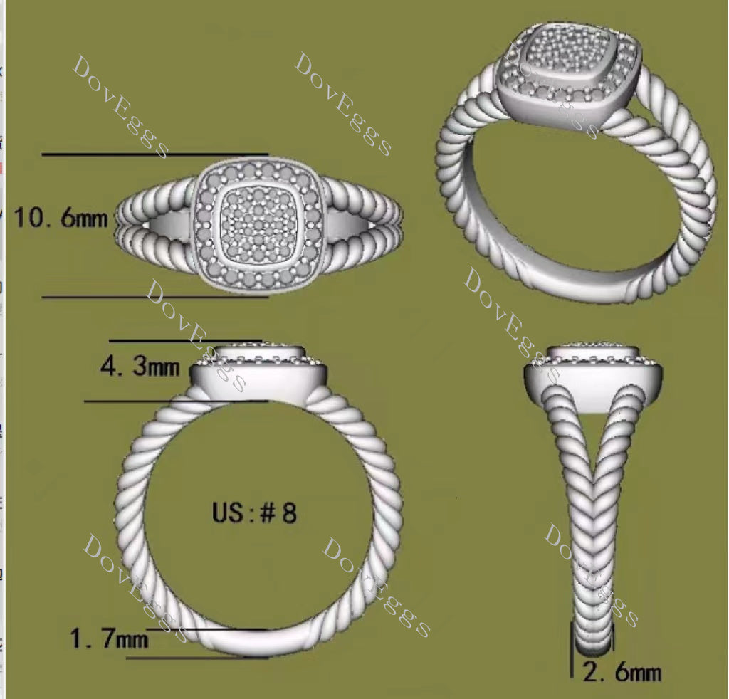 Doveggs cushion shape split shank round moissanite ring
