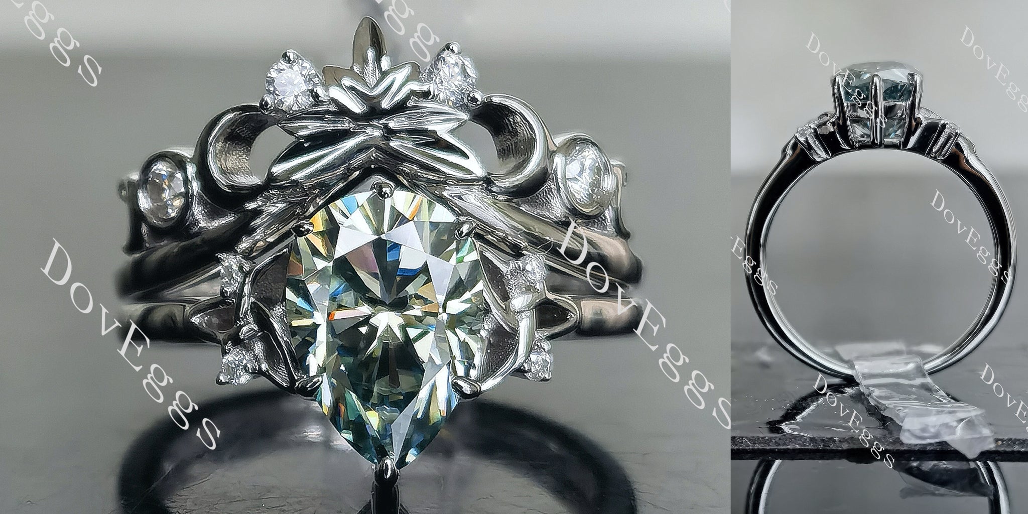 art deco colored moissanite engagement ring