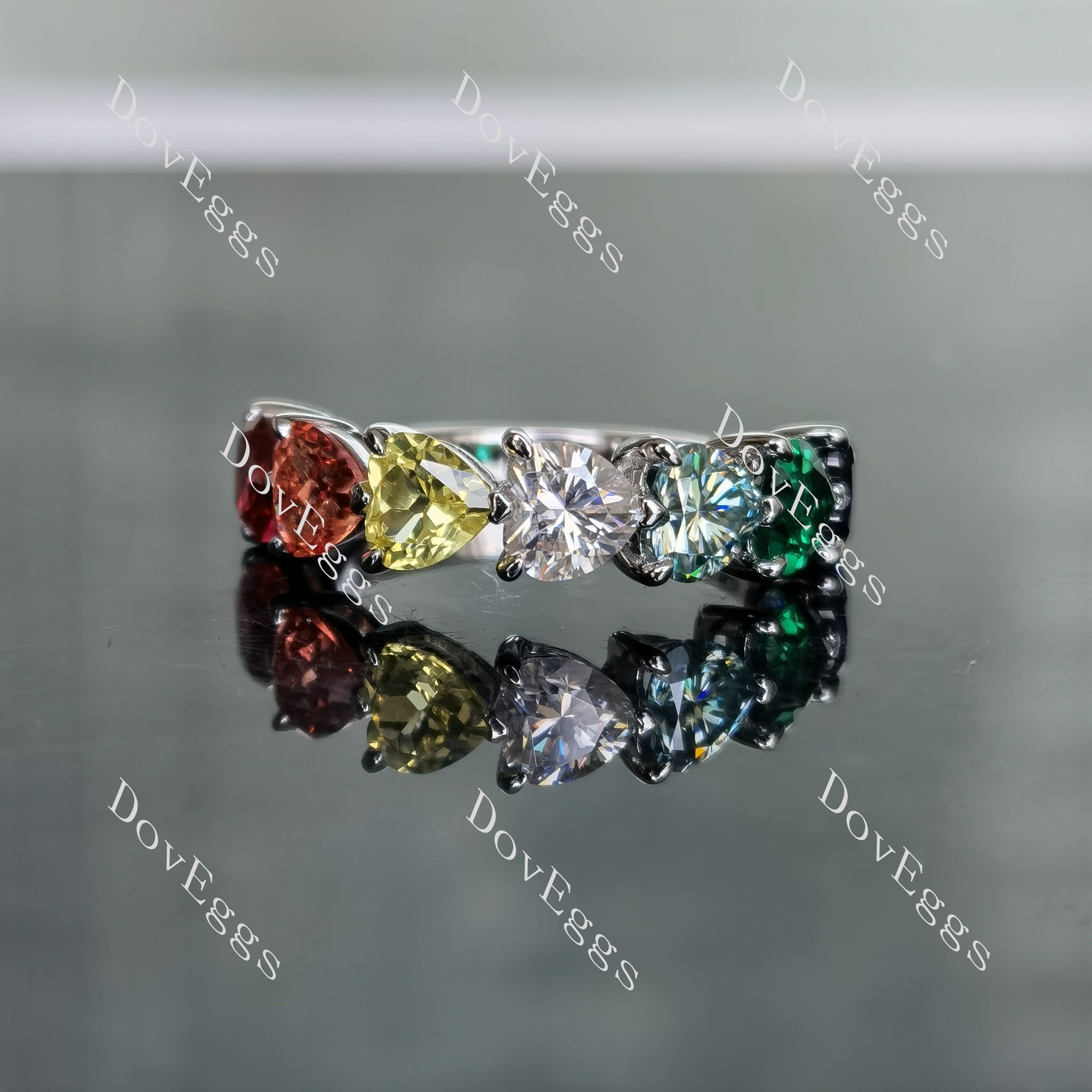 Doveggs ruby/orange-yellow sapphire/GHI-peacock blue moissanite/emerald/blue sapphire band-2.5mm band width