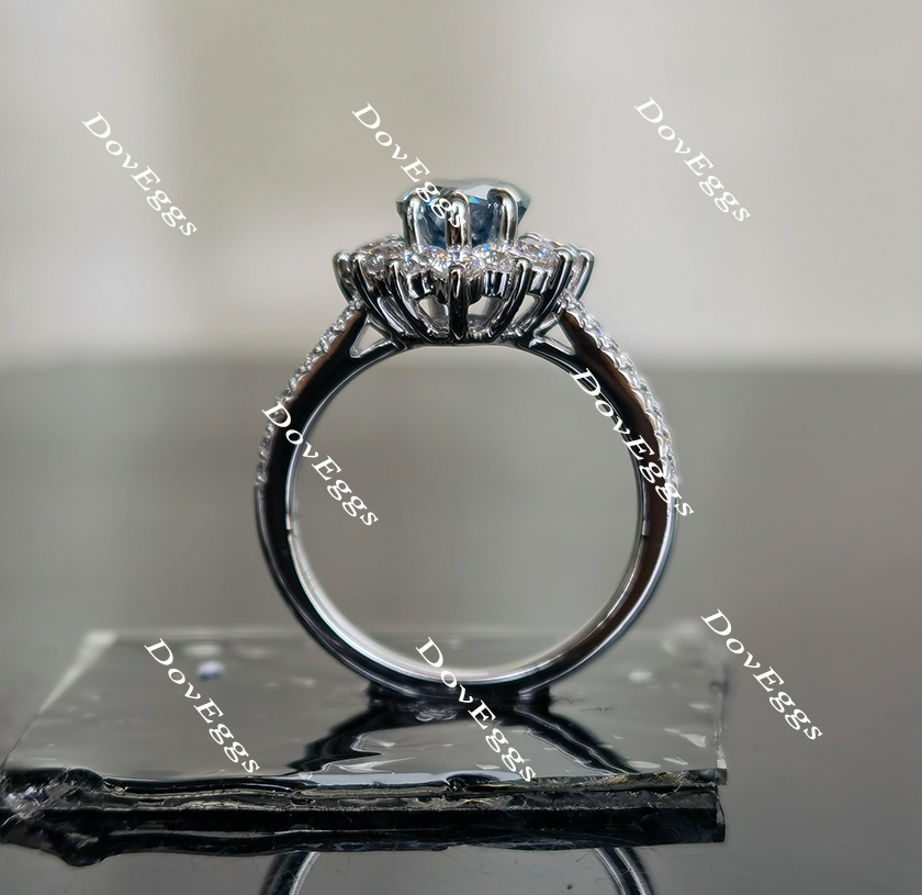 Doveggs smokey sparks grey pear halo moissanite engagement ring