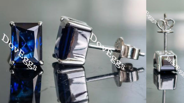Doveggs solitaire radiant intense royal blue sapphire stud earrings for women - DovEggs-Seattle