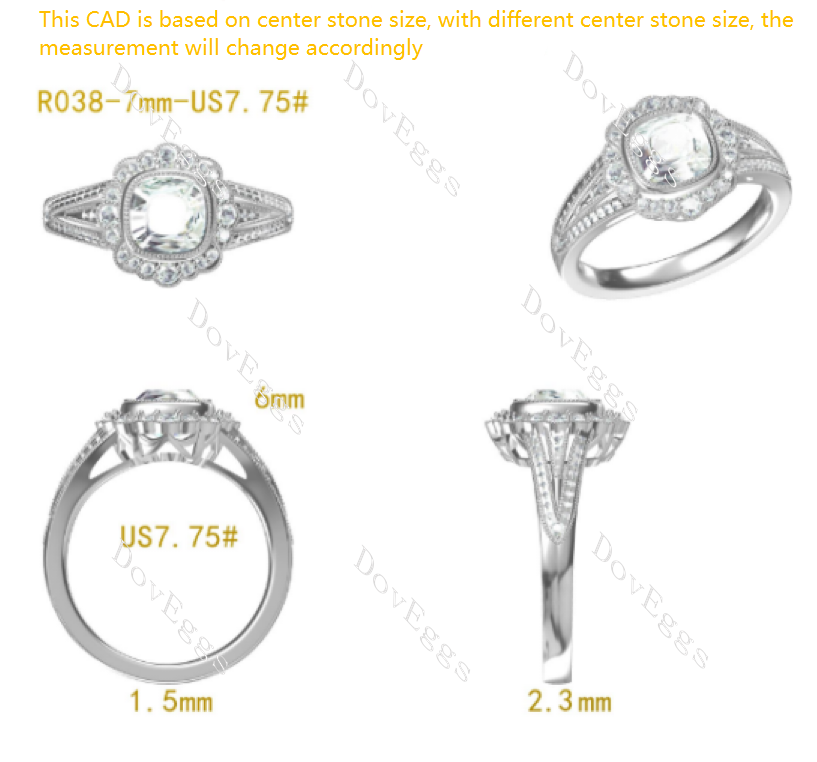 Doveggs cushion halo pave split shank colored gem engagement ring