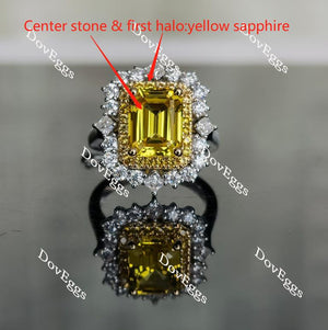 Doveggs emerald halo yellow sapphire colored gem engagement ring