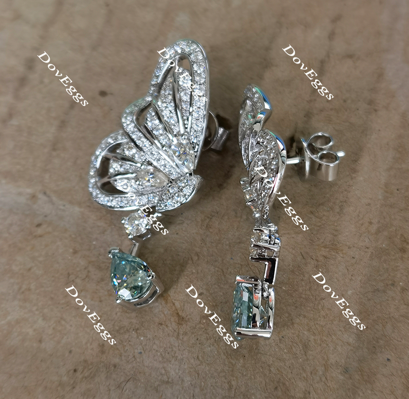 Doveggs peacock blue butterfly moissanite earrings for women