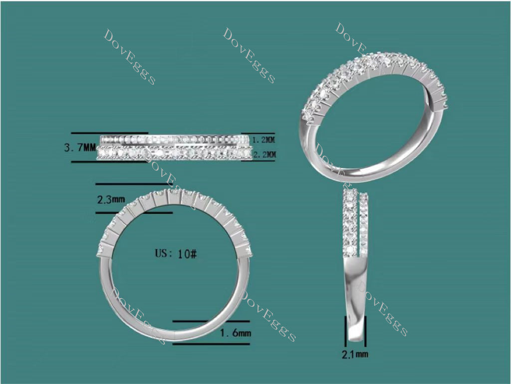 Doveggs round two pave moissanite/lab grown diamond wedding band-2.1mm band width