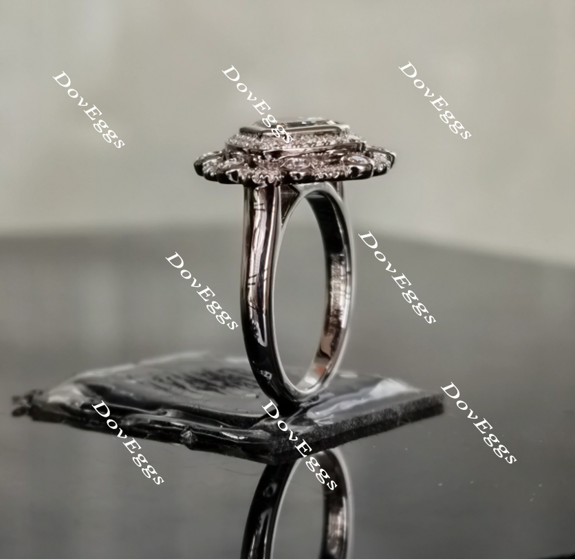 Doveggs asscher flower shape halo moissanite engagement ring