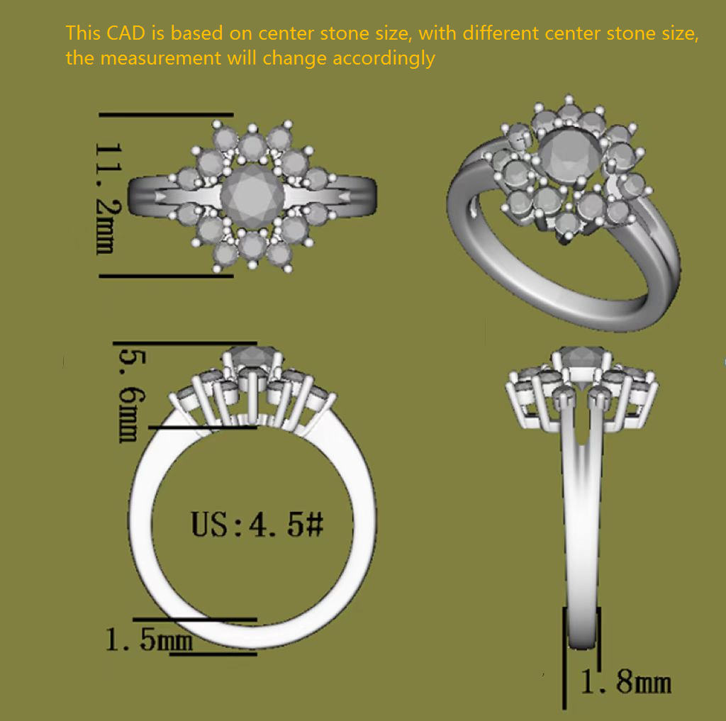 Jane Ella round floral split shank moissanite engagement ring