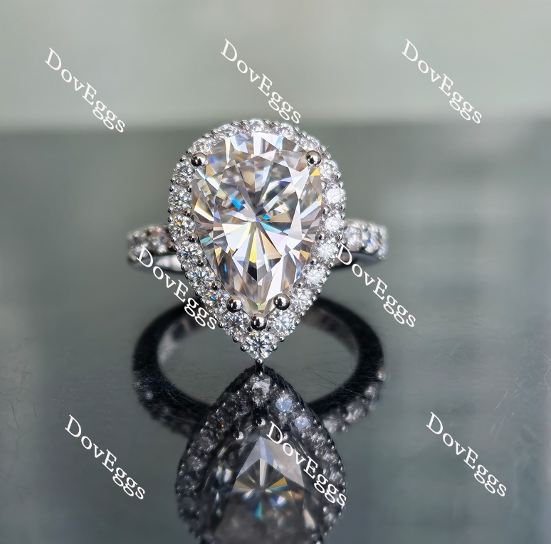 Doveggs pear half eternity pave halo moissanite engagement ring