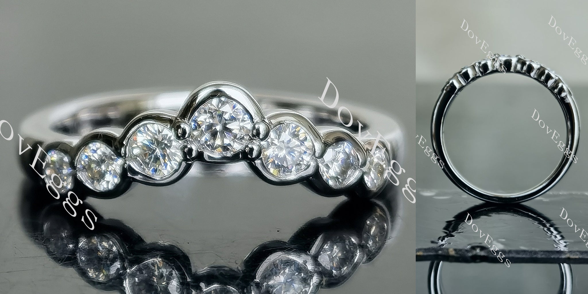 Doveggs round seven stones bezel moissanite/lab grown diamond wedding band-2.3mm band width